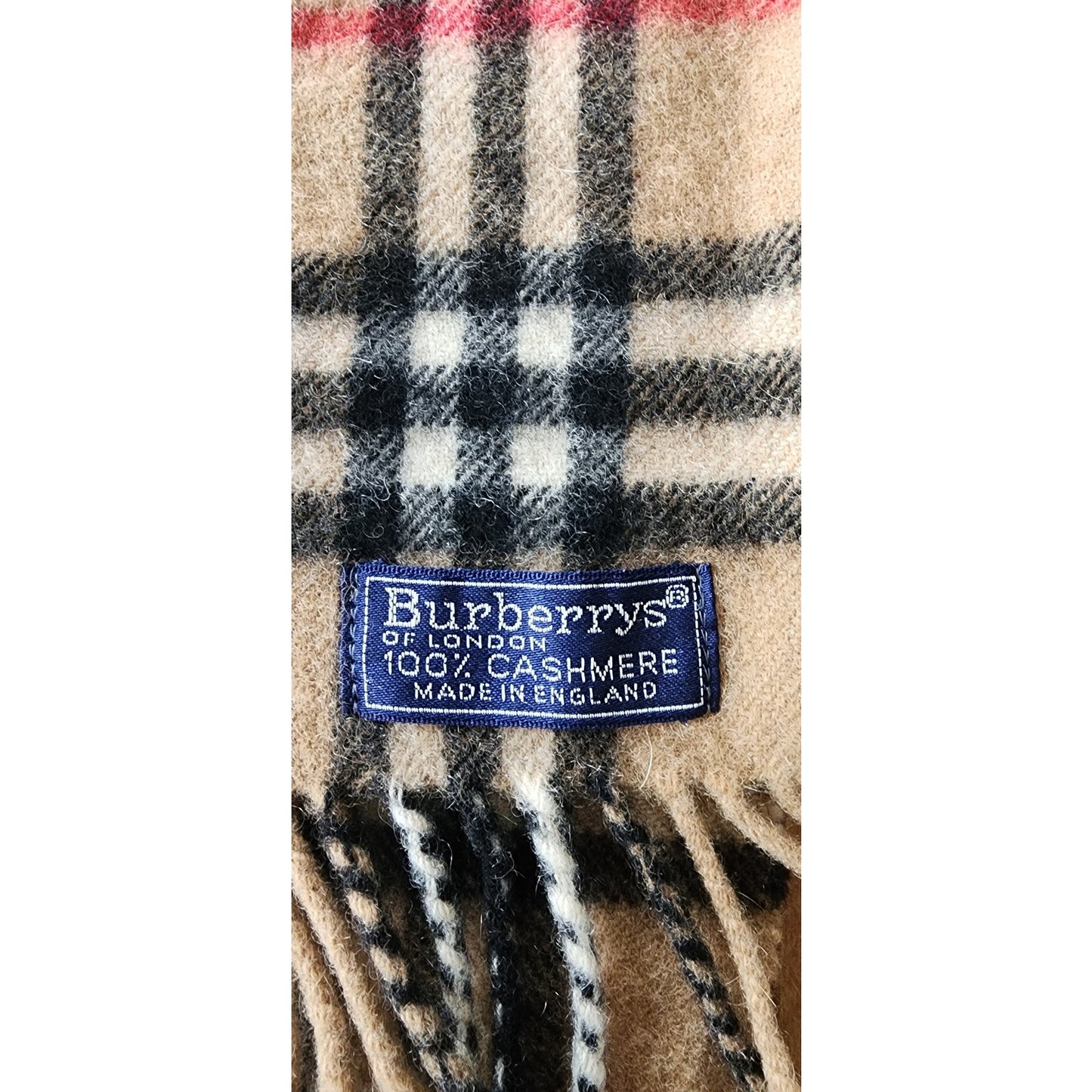 Vintage 1980s Burberrys Cashmere Scarf Beige Plaid Nova Check Fringed