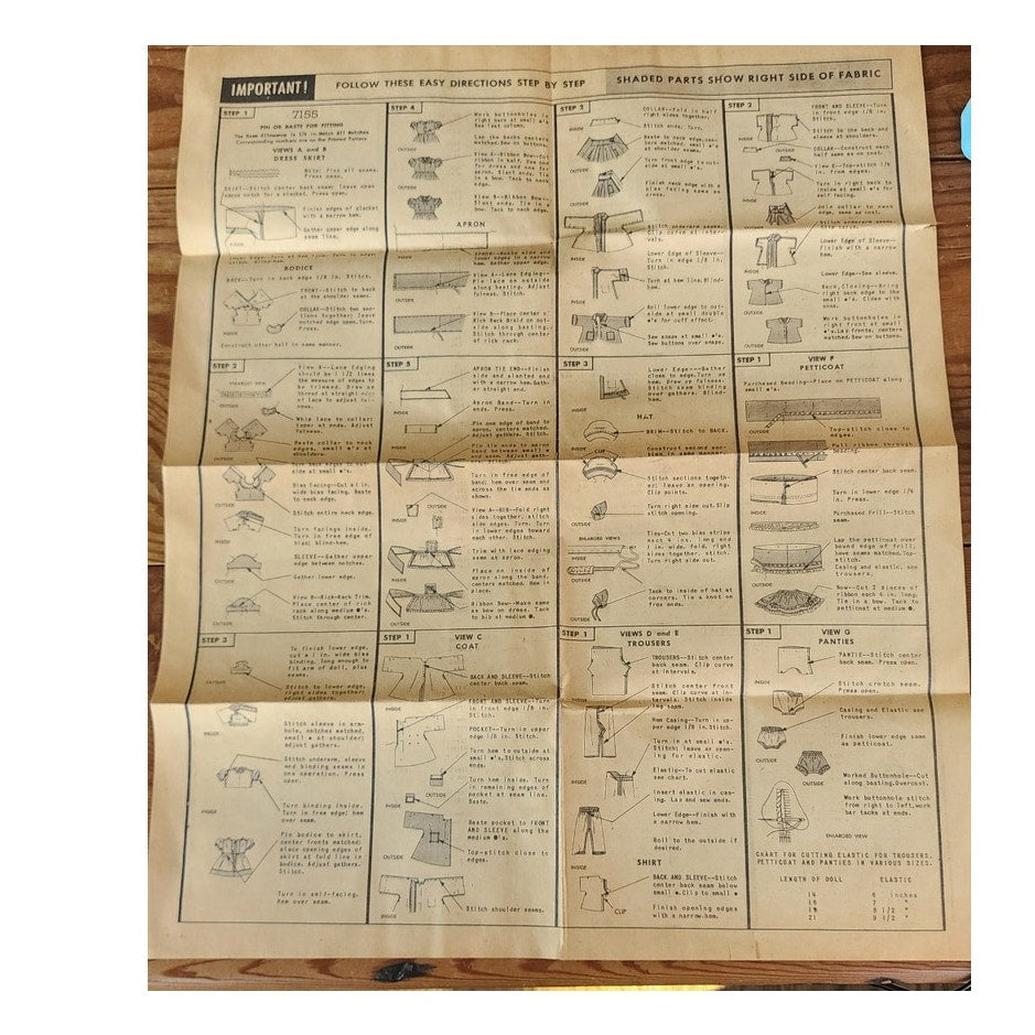 Vintage 50s Sewing Pattern: Wardrobe for Popular Dolls 16" Butterick 7155