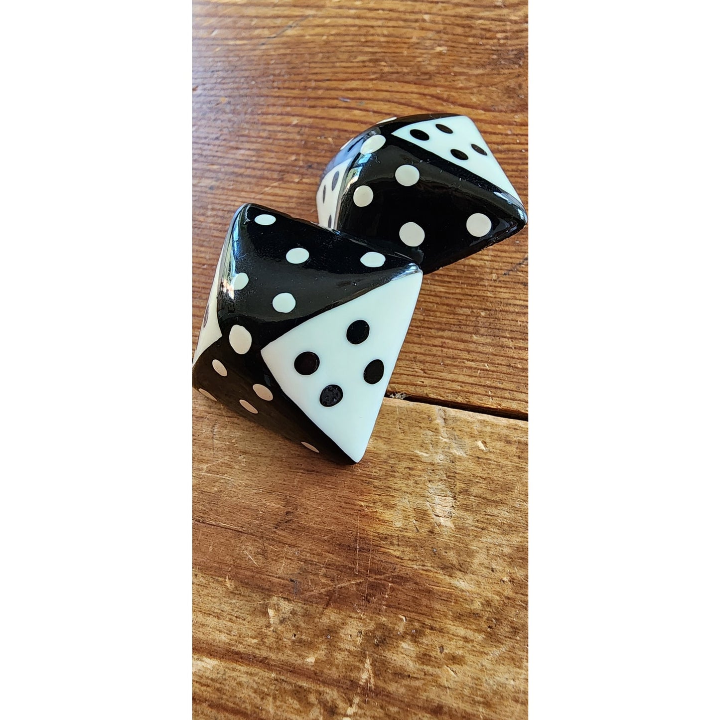 Vintage 80s Dice Earrings Clip Ons Chunky Clips Handpainted Wood