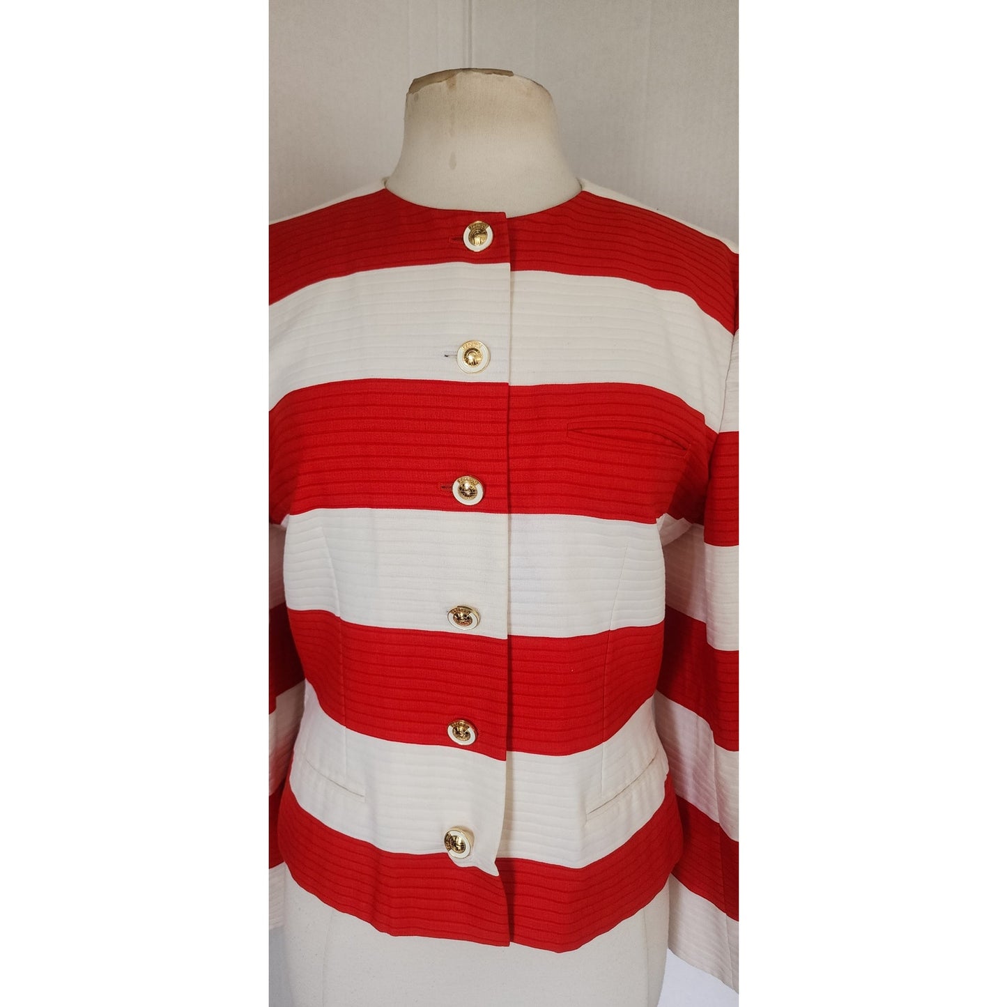 Vintage 1980s Louis Feraud Blazer Red White Stripe