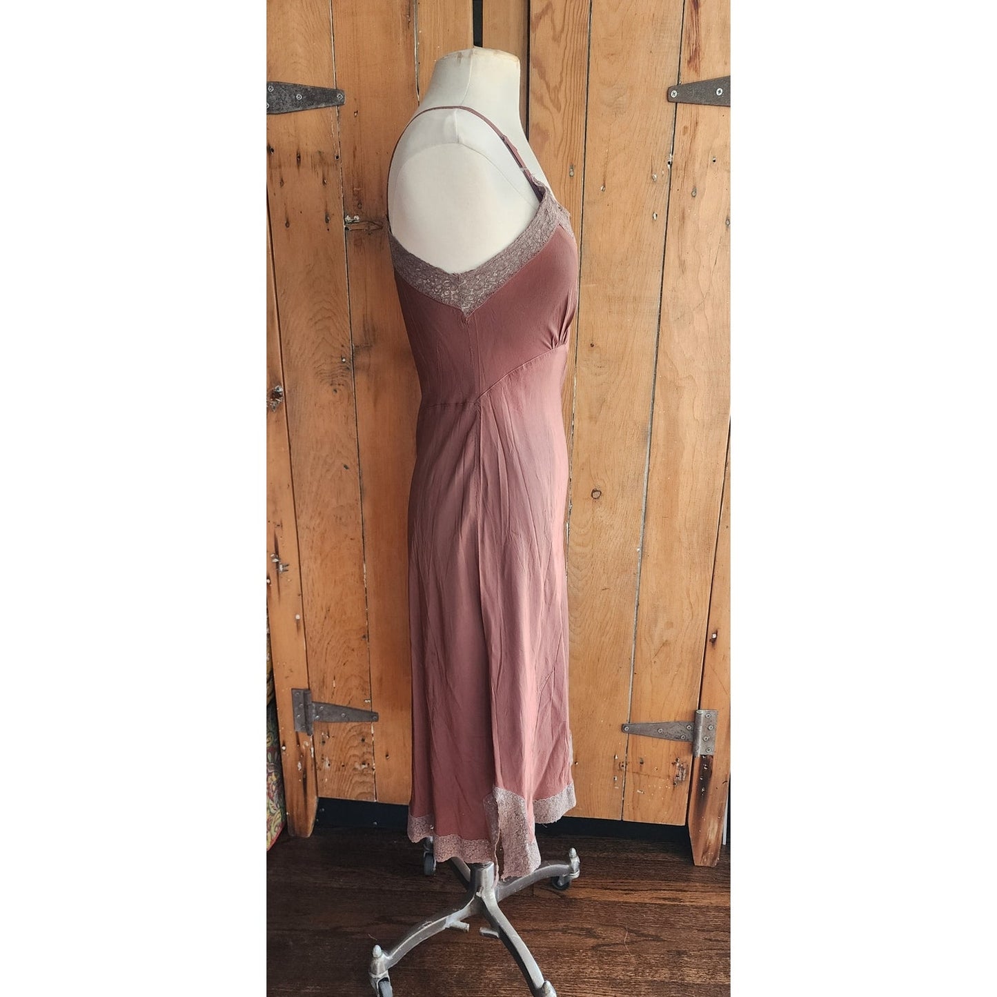 30s Brown Silk Slip Dress w/Lace by Fantasy Lingerie