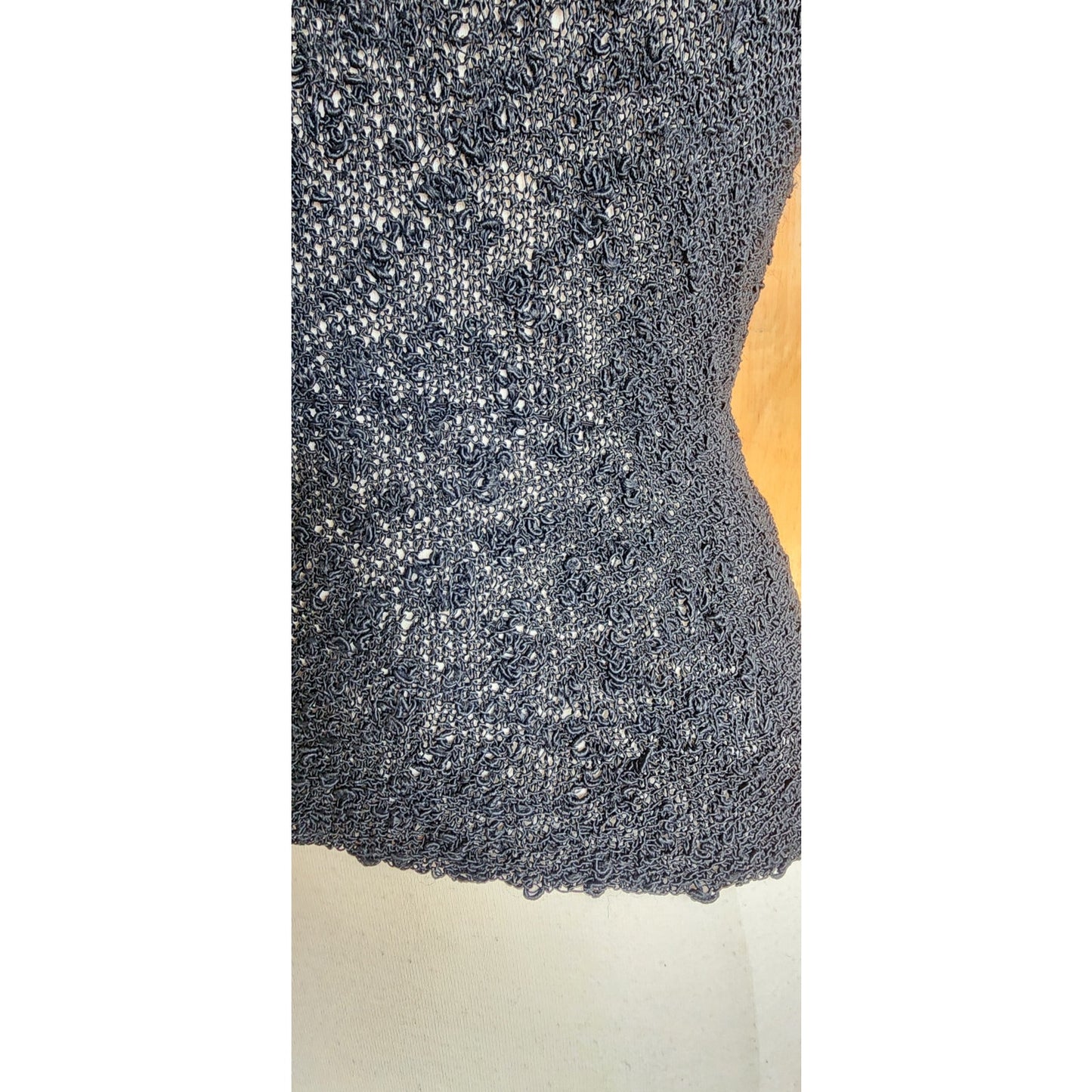 Vintage 50s Knit Top Navy Blue w/ Cream Crochet Trim Scotch Wool Shop / S