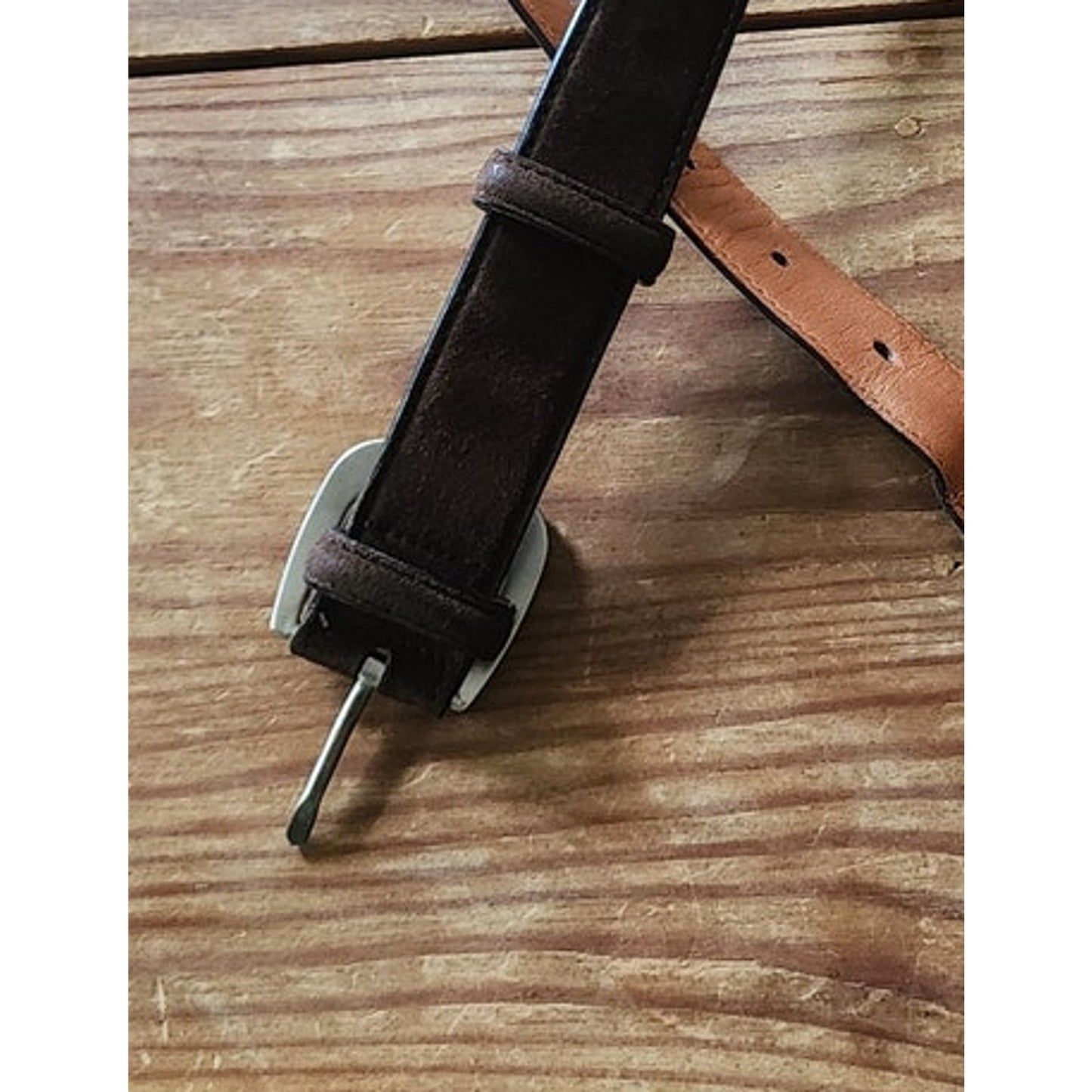 Vintage 1990s Ferragamo Belt Brown Suede + Silver Gancini Concho Panels Size 32