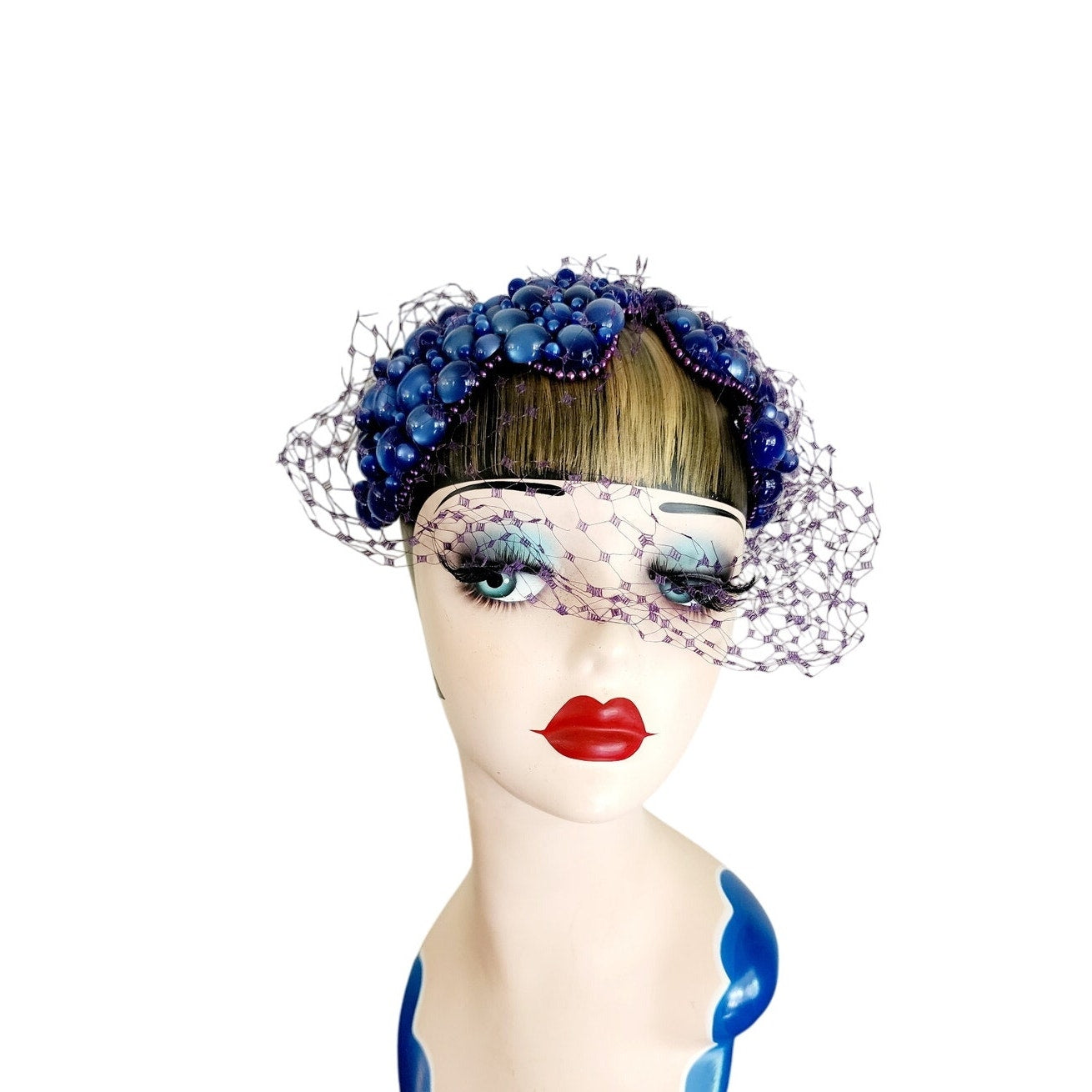Vintage 50s Bes-Ben Hat Blue Moonstone Fascinator w/Veil