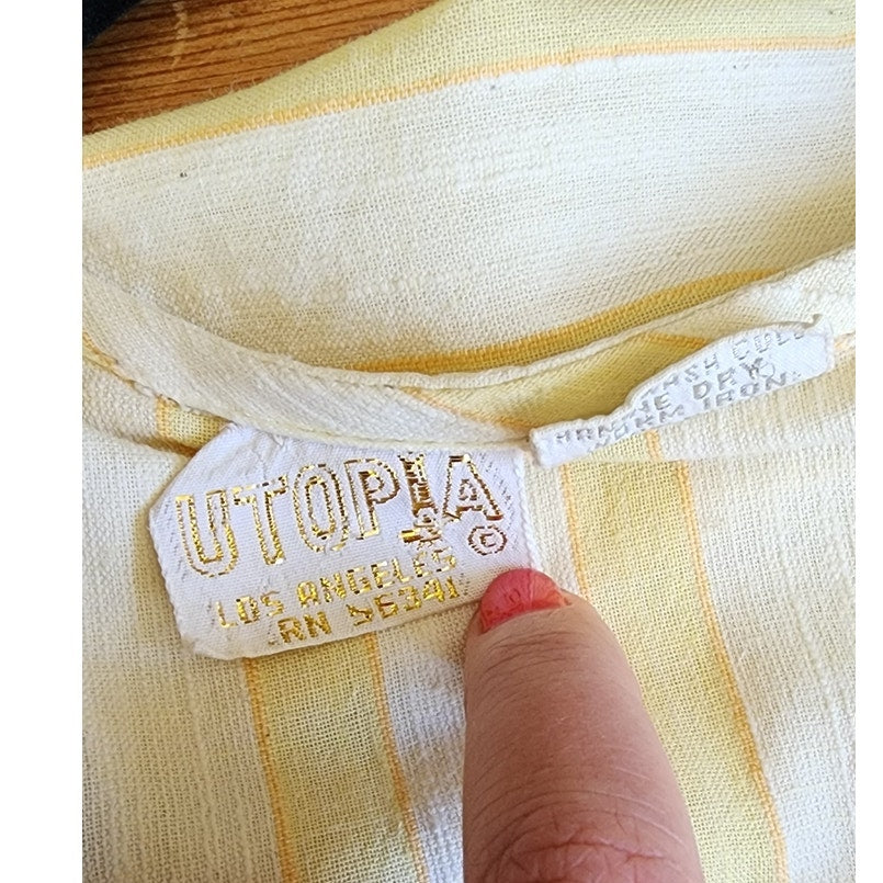 Vintage 80s Striped Dress UTOPIA Yellow White Oversized
