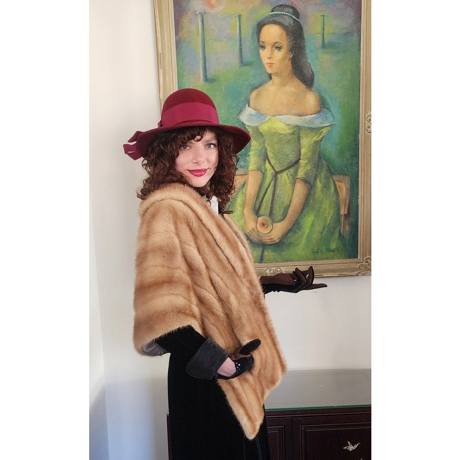 Vintage 50s Brown Mink Fur Wrap Stole Shrug