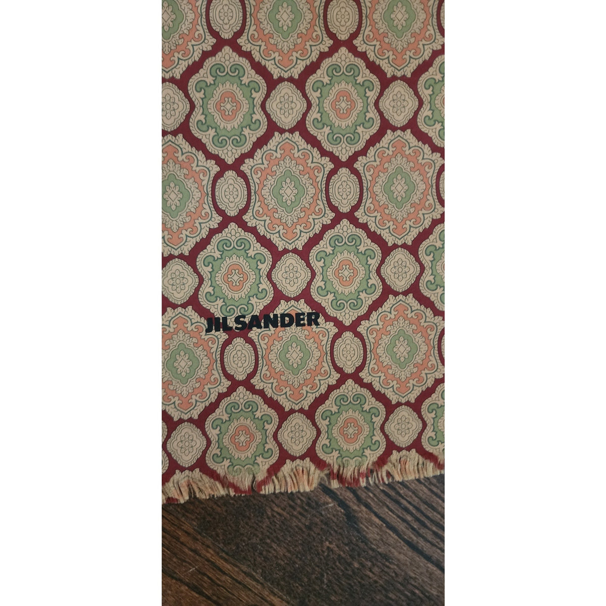 Vintage 1990s Jil Sander Scarf Brown Gold Silk Print Baroque Tessellation