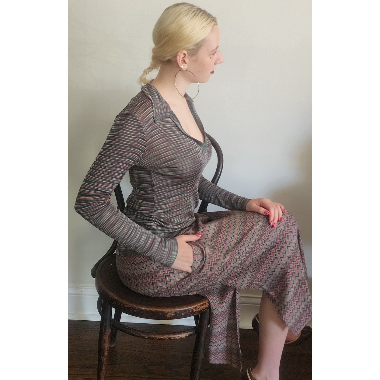 Vintage 1970s Missoni Knit 2 Piece Tunic + Skirt Set Striped Zigzag Suit I Magnin / Medium