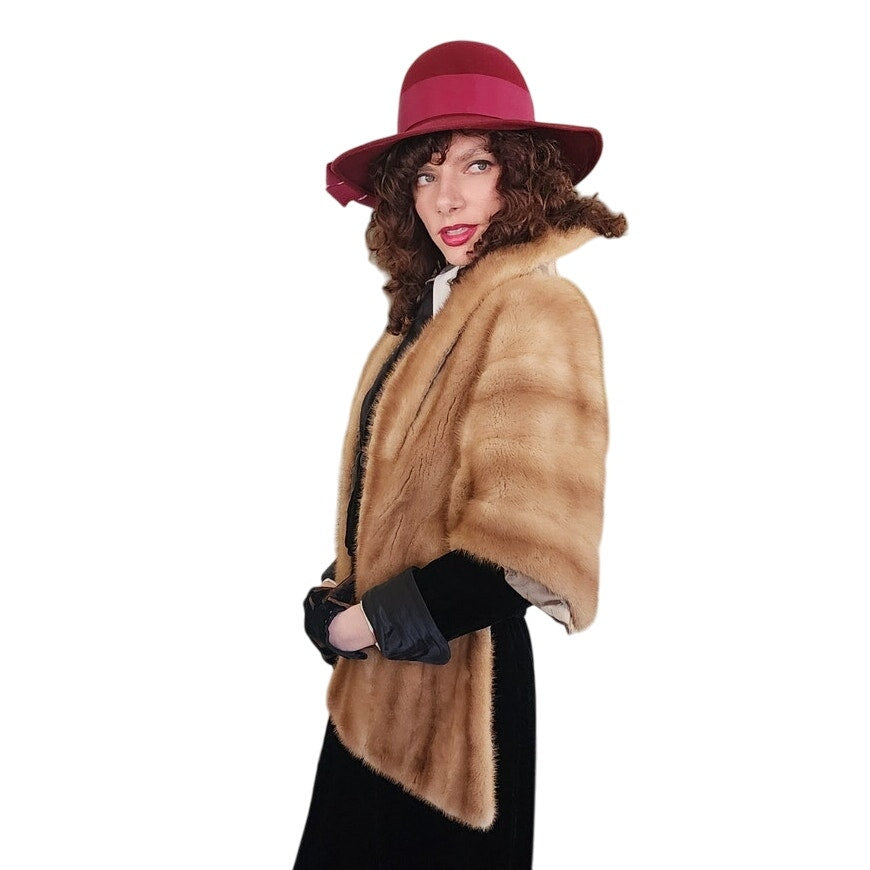 Vintage 50s Brown Mink Fur Wrap Stole Shrug