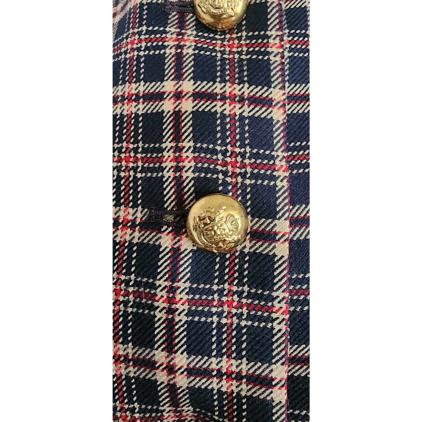 Vintage 80s Jaeger Blazer Navy Blue Brown Plaid Wool Blend