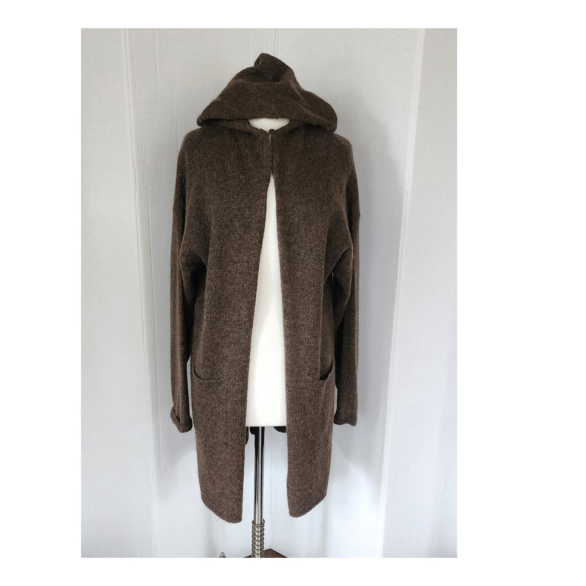 Vintage Eileen Fisher Hooded Cardigan Sweater Jacket Brown Mohair Wool