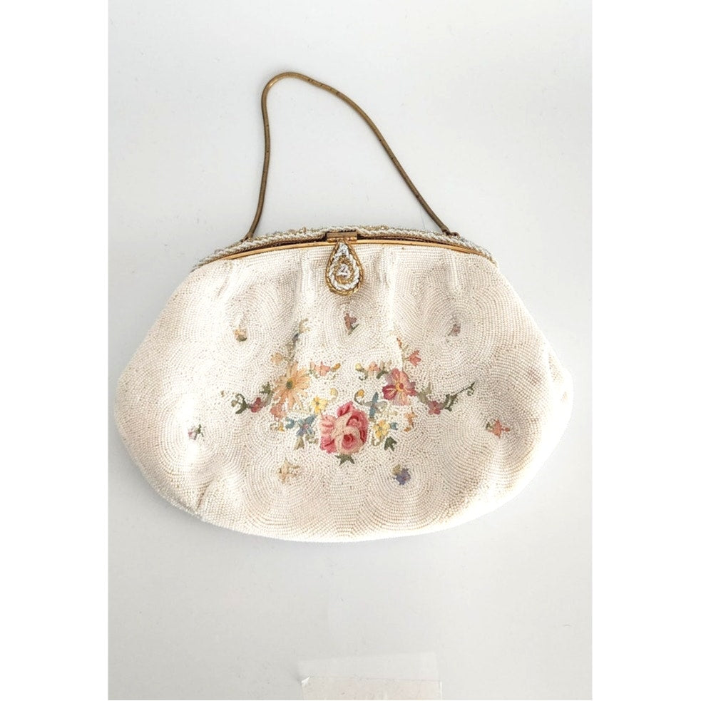 Vintage 50s Evening Bag White Microbeading by DeLill