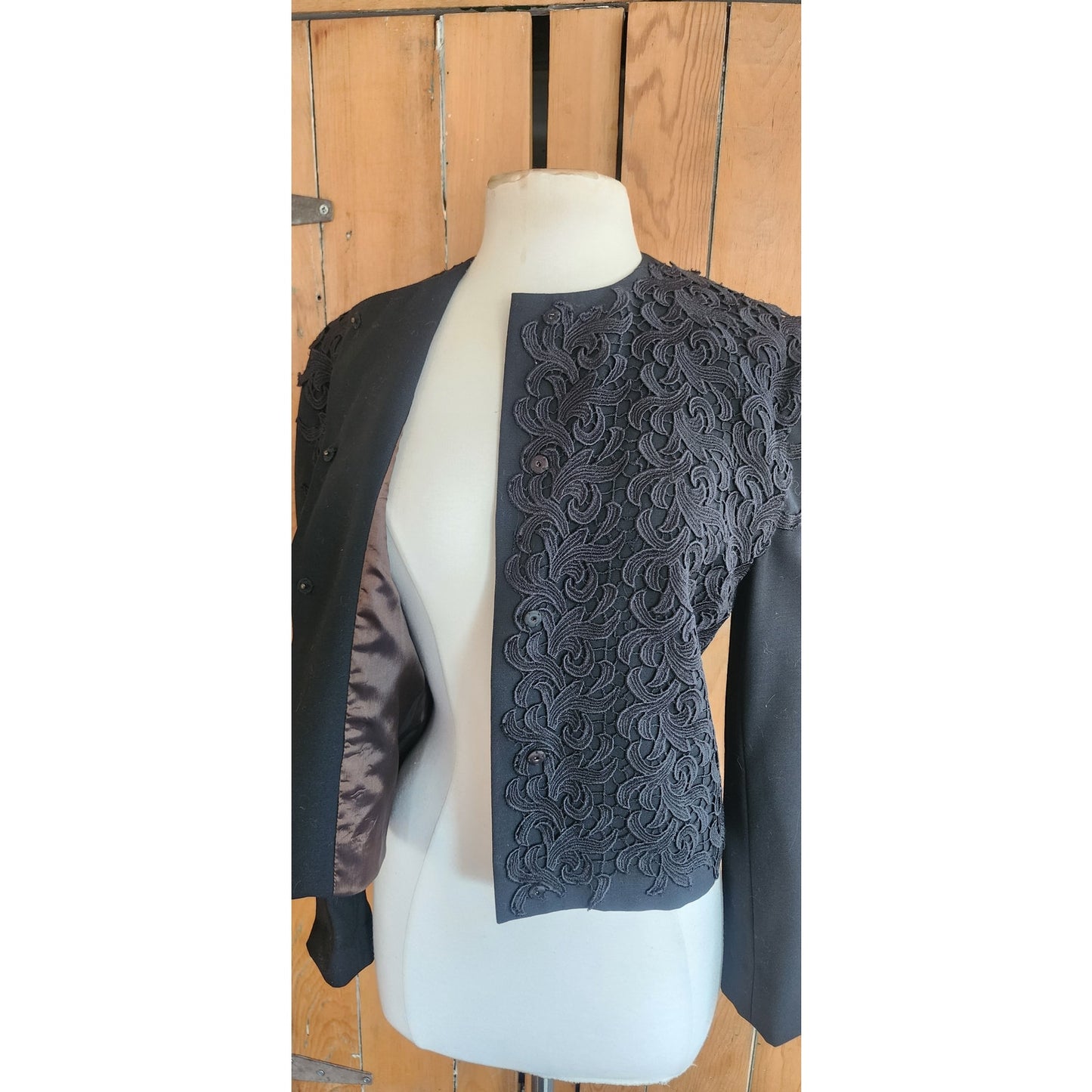 Vintage 90s Genny Blazer Black Jacket Lace Embroidery / S