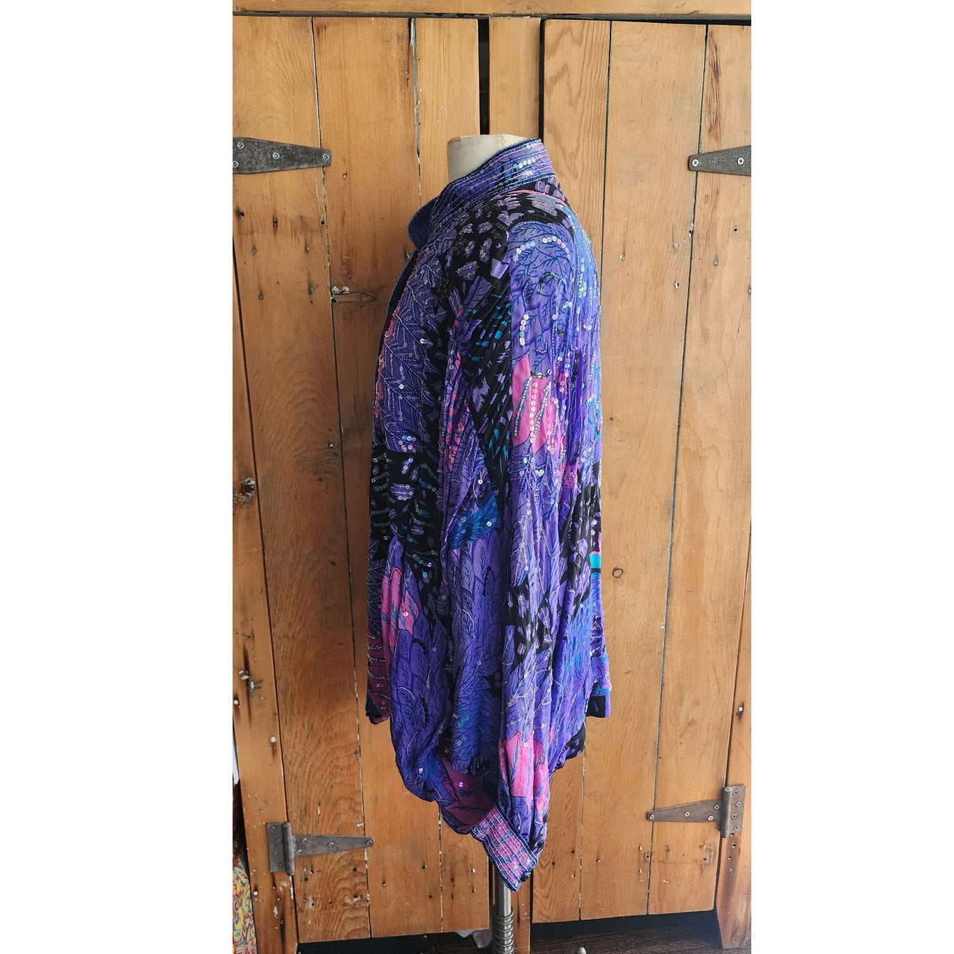 Vintage 80s Purple Sequined Jacket Bat Wing Sleeve Judith Ann Plus