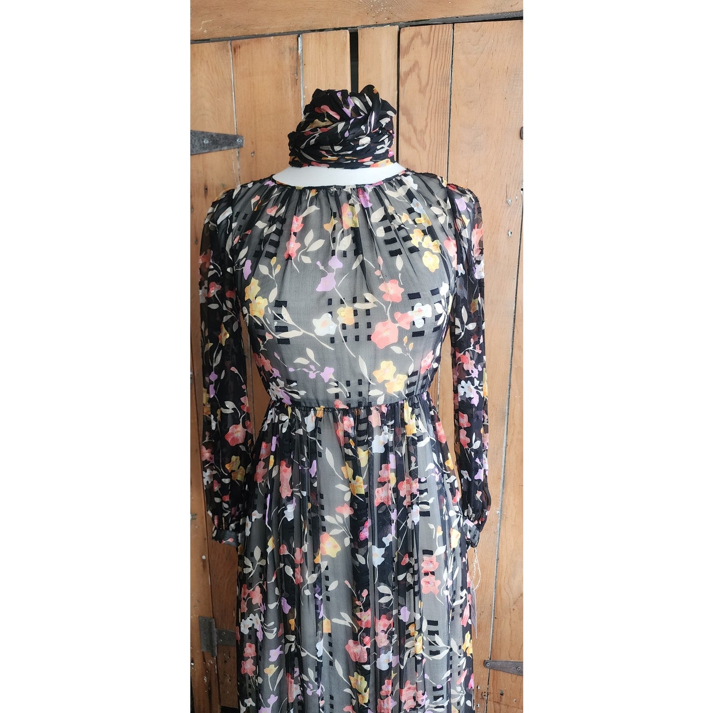 Vintage 70s Silkprint Dress Dark Florals Belted