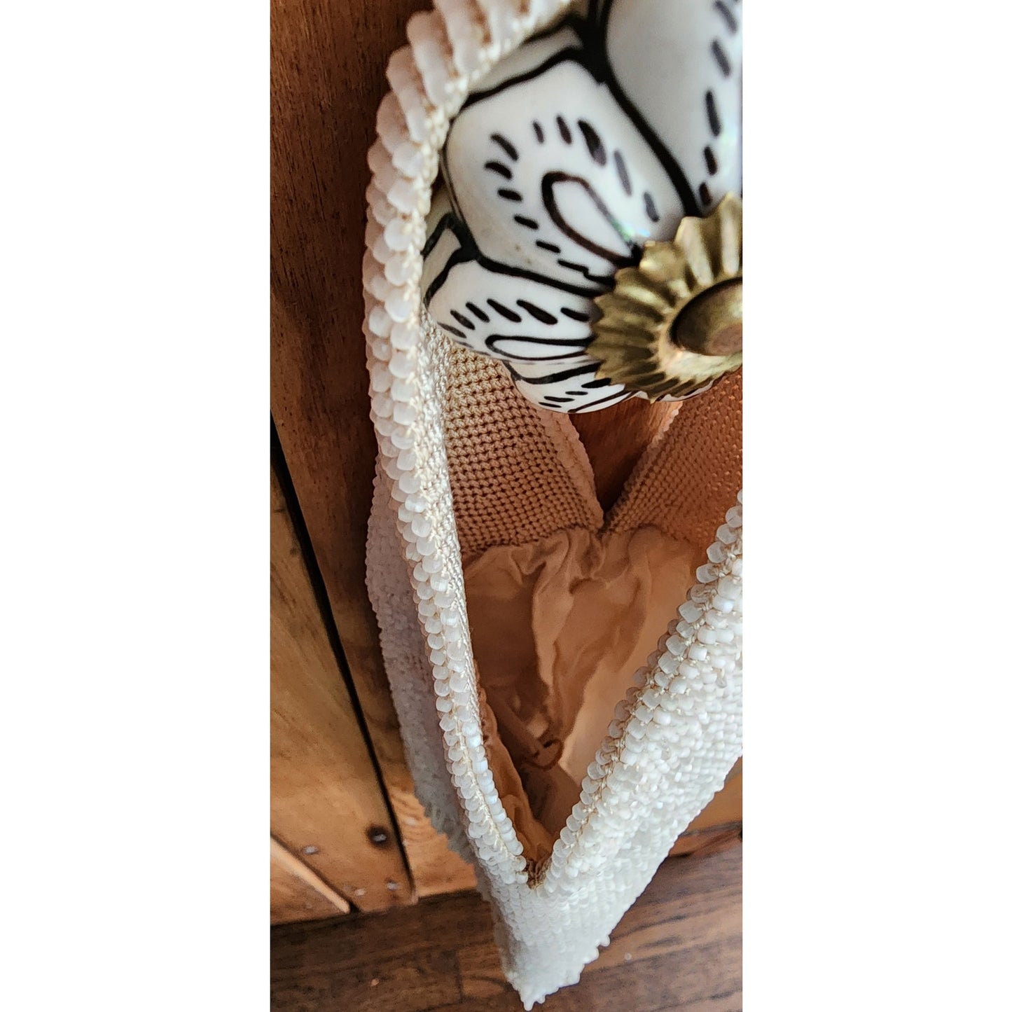 Antique White Beaded Evening Bag Rare Reticule Beaded Fringe Wristlet