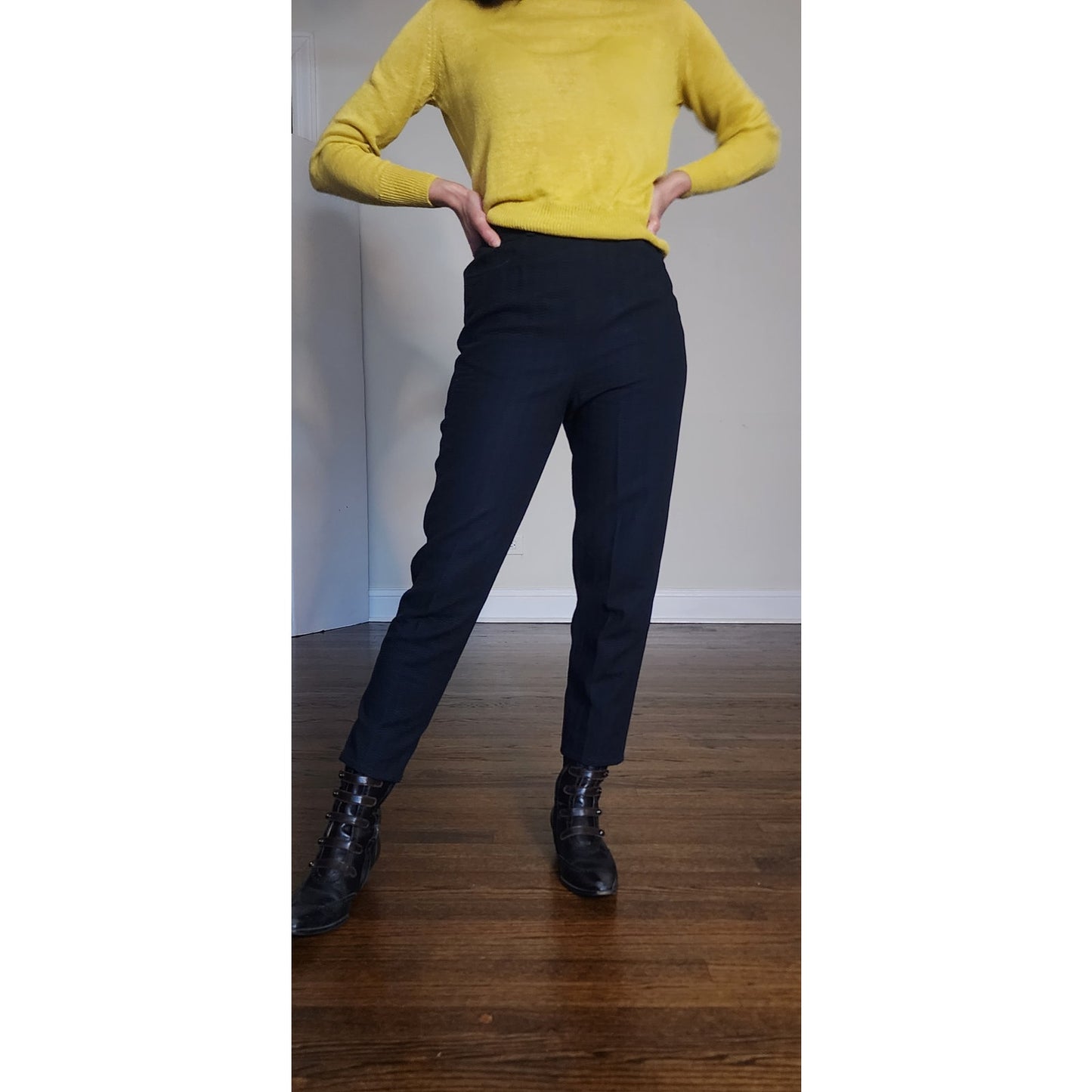 Vintage 90s ISAAC MIZRAHI Pants Black Textured Cotton High Waist 28 Made in USA Small