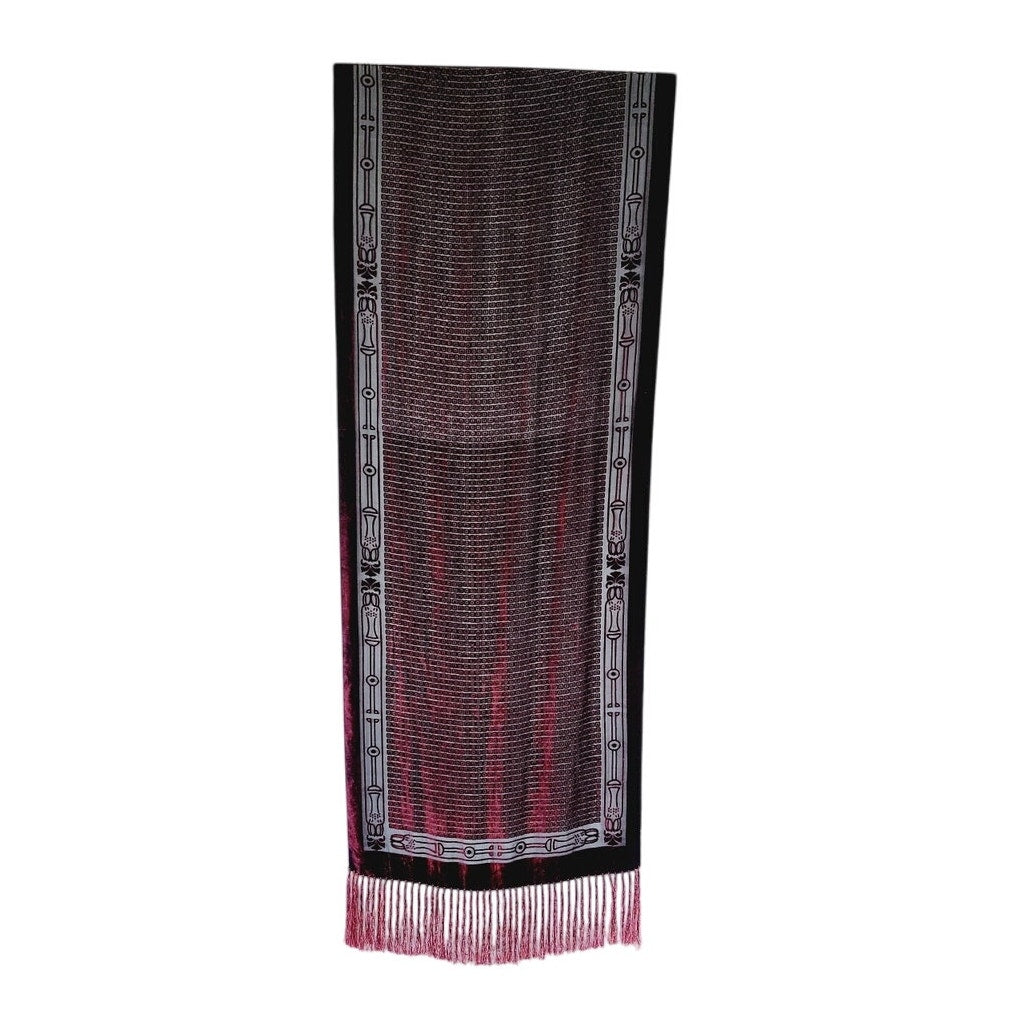 Vintage 90s Burnout Velvet Scarf Burgundy Red Velvet Fringed