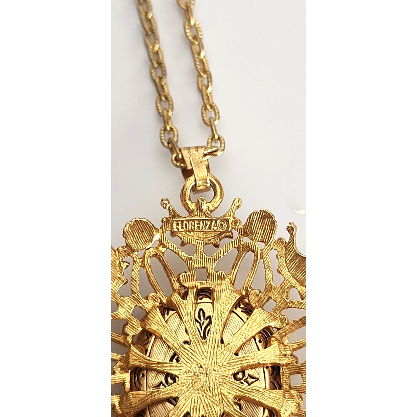 Vintage 1960s Florenza Necklace Locket Pendant Gold Baroque Style