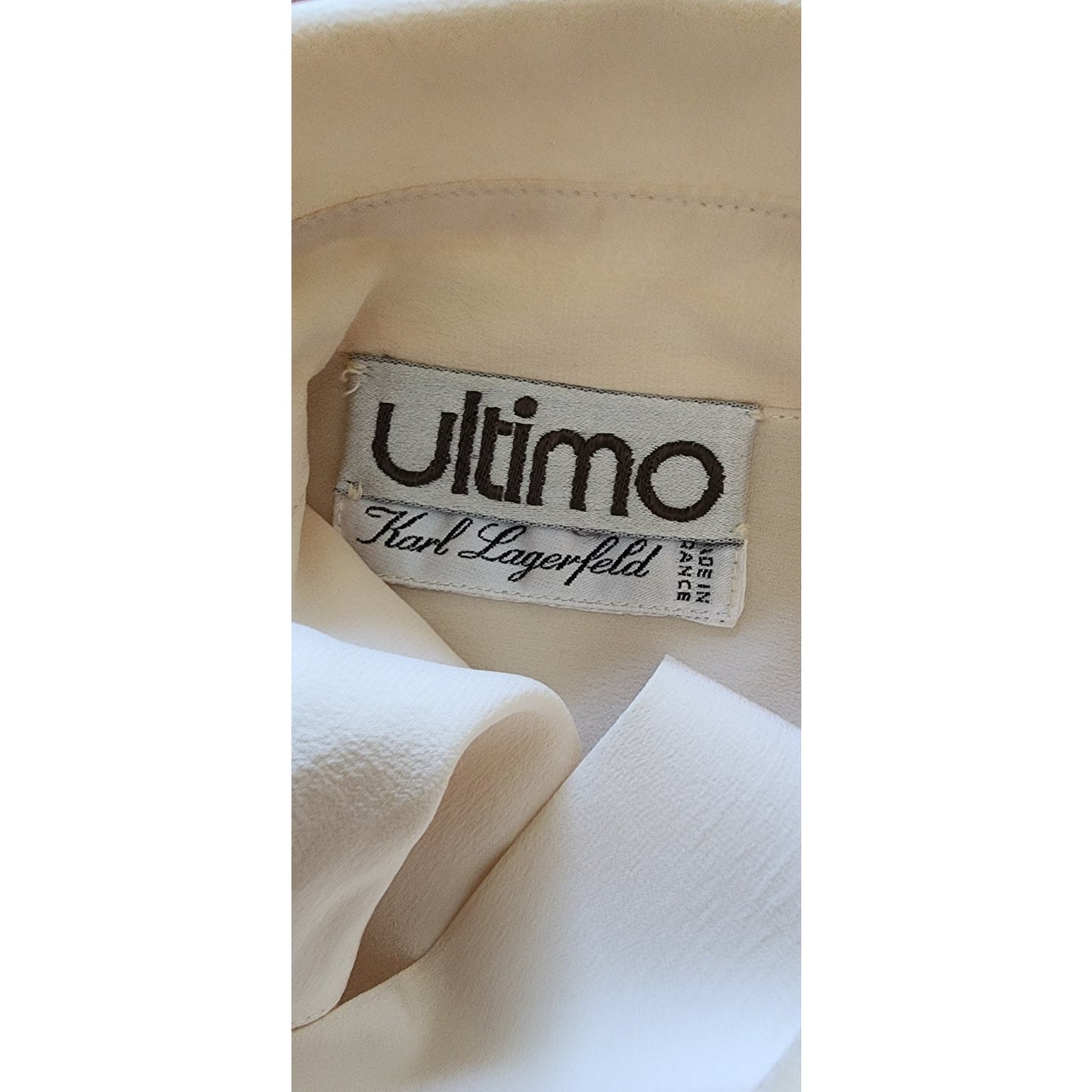 Vintage 1980s Karl Lagerfeld Blouse Cream Silk Shirt Asymmetric Button Down S