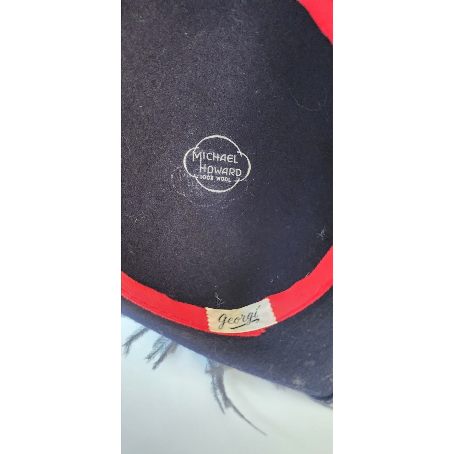 Vintage 70s Navy Blue Wool Hat w/Ostrich Feither & Dotted Veil Georgi