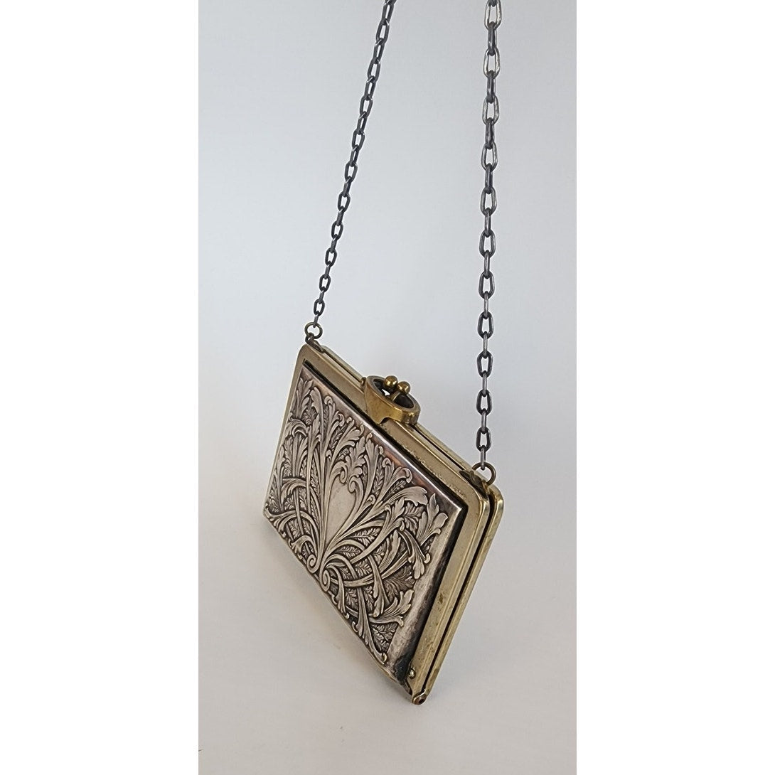 Victorian Coin Purse Engraved Minaudiere Card Case German Silver