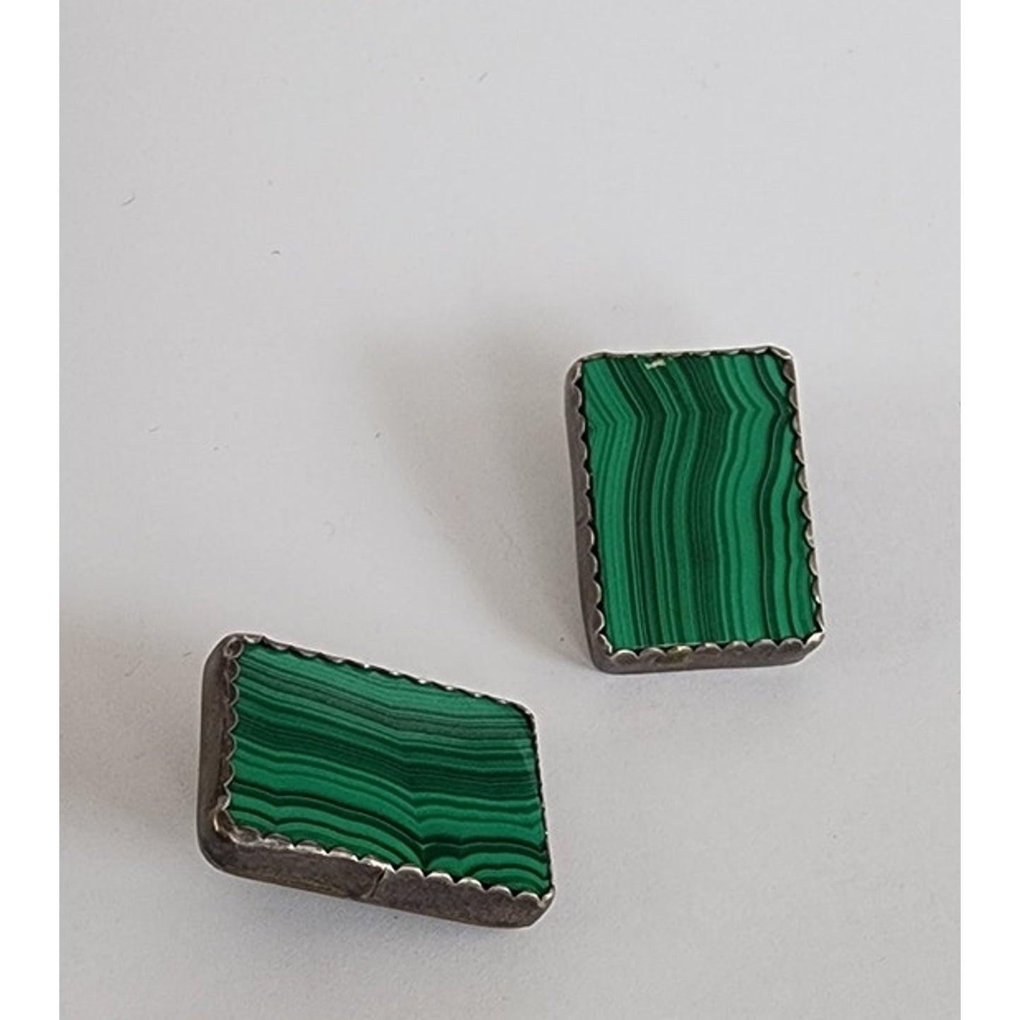 Vintage 90s Malachite Earrings Clips Sterling Silver Stamped CB