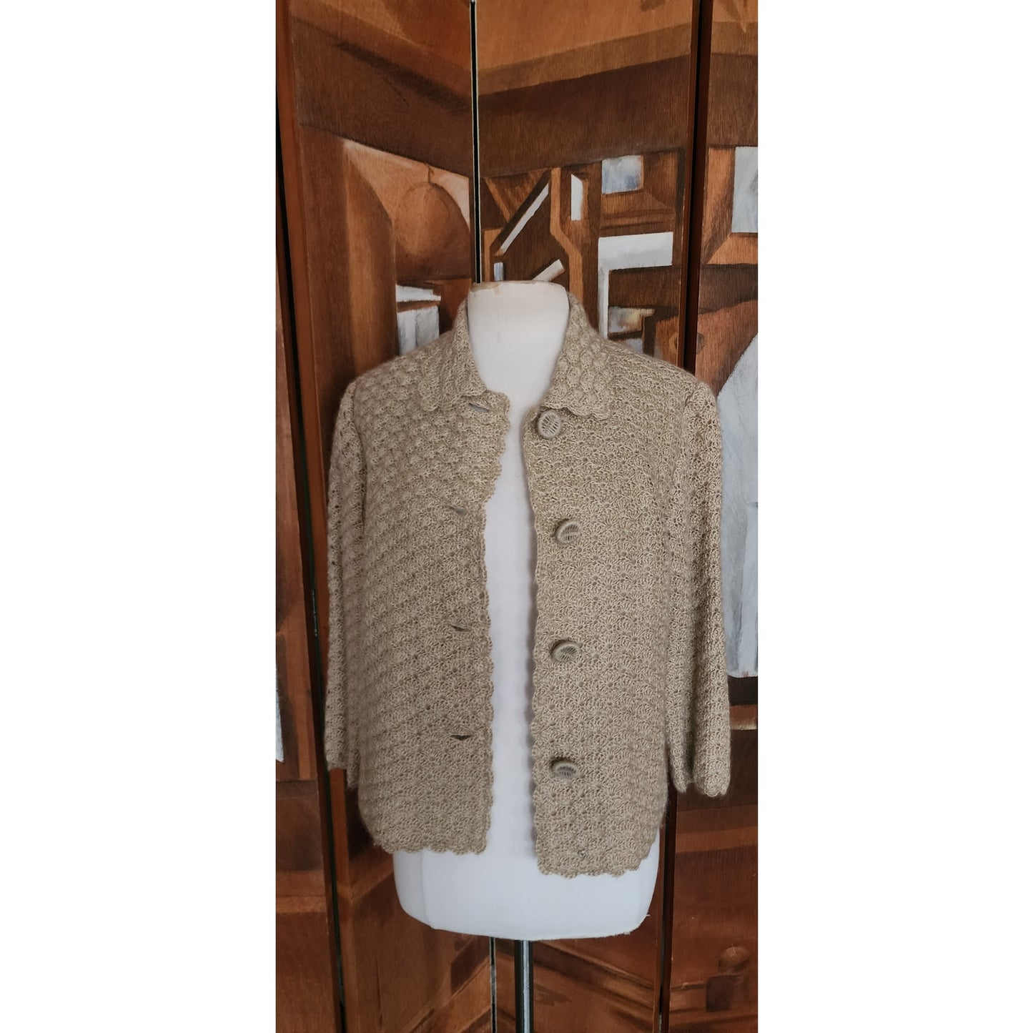 Vintage 60s Beige Knit Jacket Blazer Cardigan Stye / M
