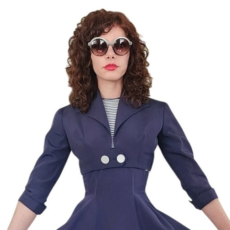 Vintage 50s Blue Dress Suit Nautical Stripe Cropped Jacket Jerell Jr