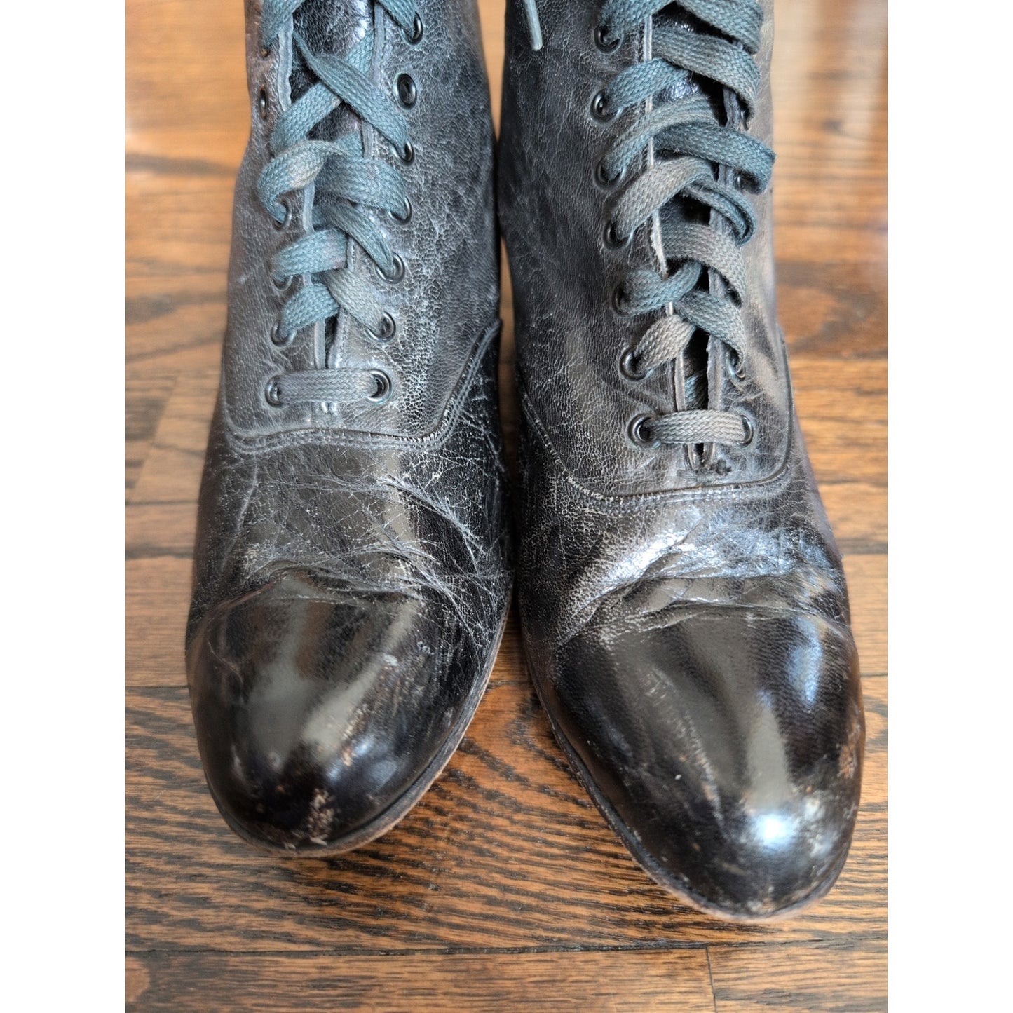 Antique Lace Up Ankle Boots Black Leather Edwardian / 6.5