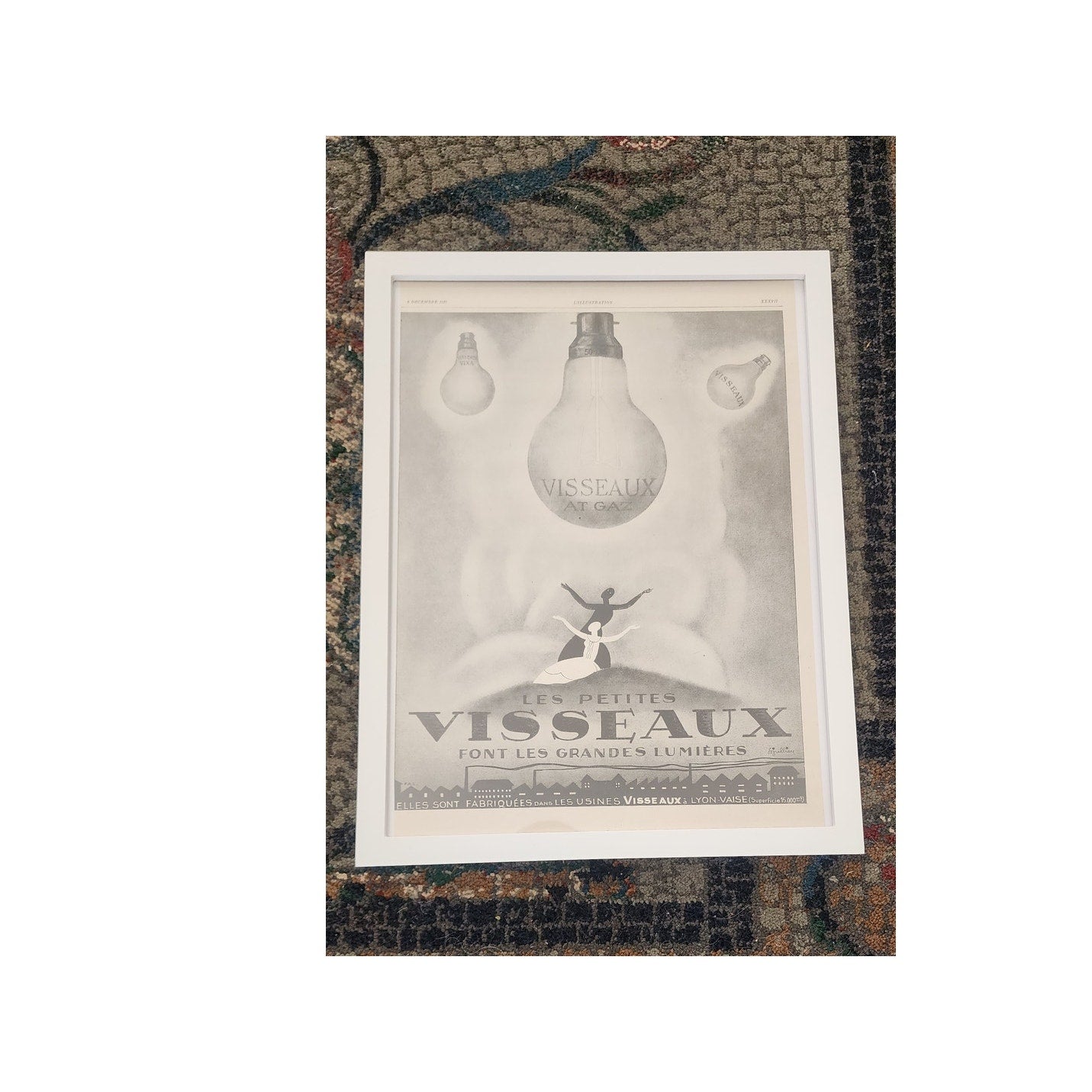 Vintage 20s Print Visseaux Light Bulbs Art Deco Dancers, Framed