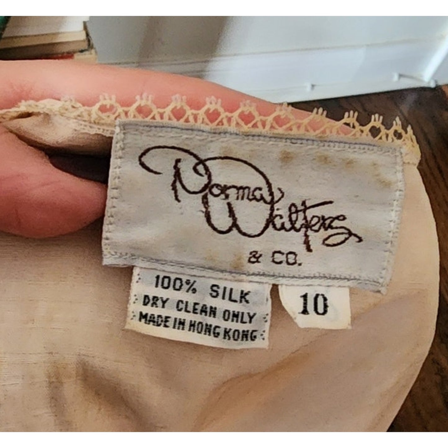 Vintage 1980s Cream Silk Dress Lace Trim Drop Waist Edwardian Style Norma Walters