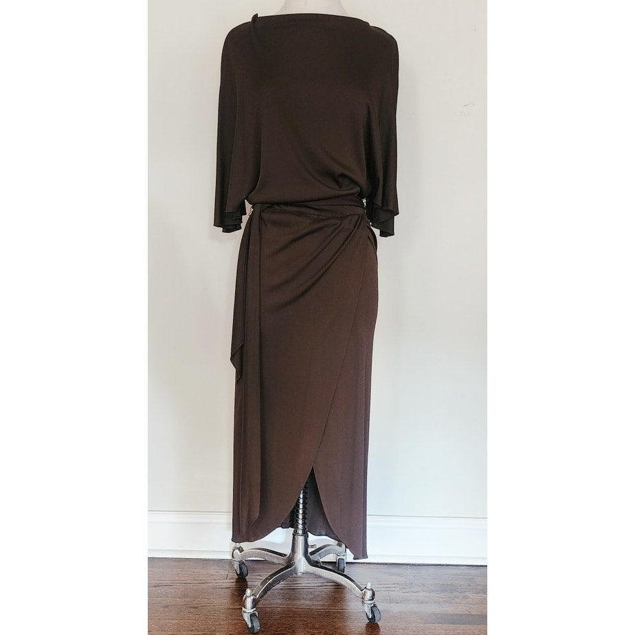 Vintage 1970s Mollie Parnis Dress in Brown Jersey