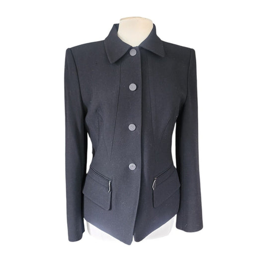 Vintage Hermes Blazer Black Wool Three Button Closure / M