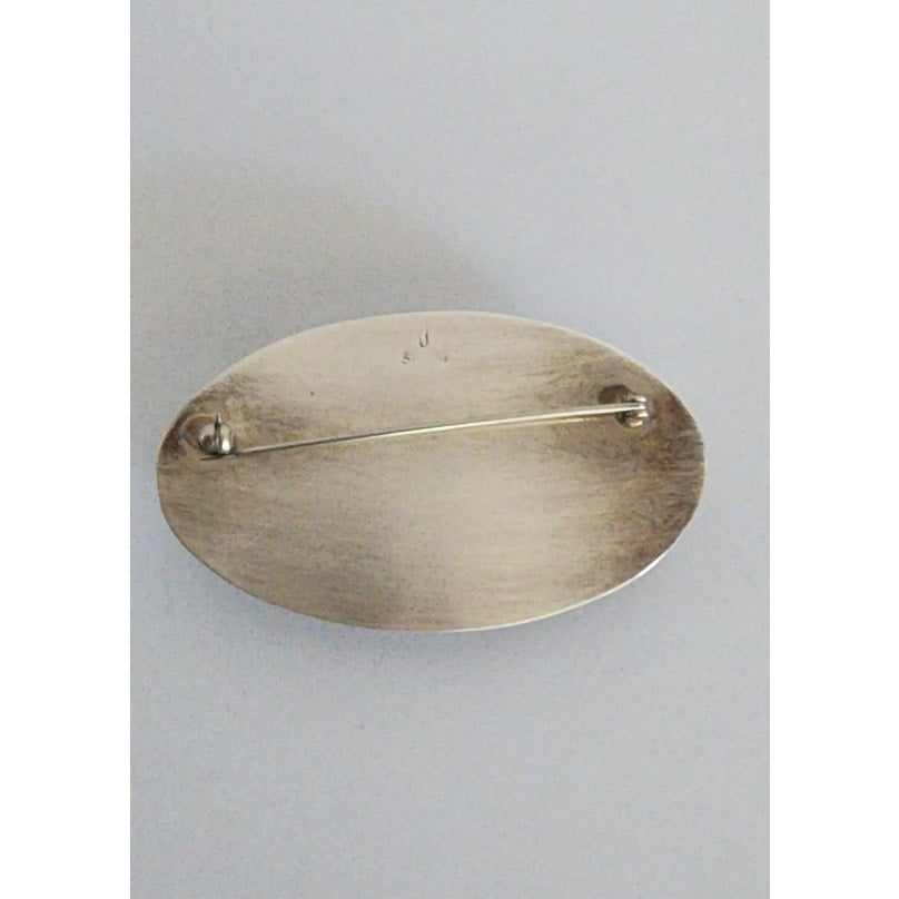 Vintage 90s Silver Brooch Black Onyx & Silver Eye Pin Signed