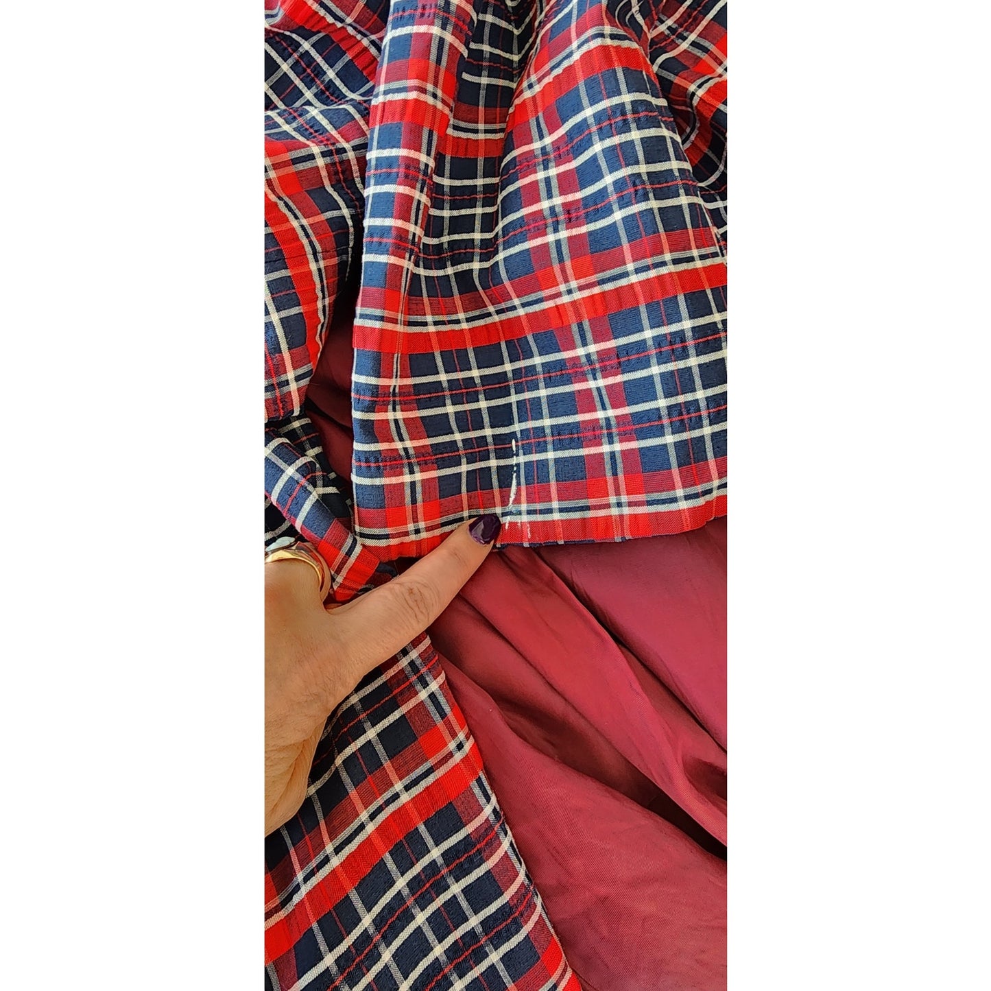 Vintage 1960s Plaid Mod Coat Red Blue Seersucker
