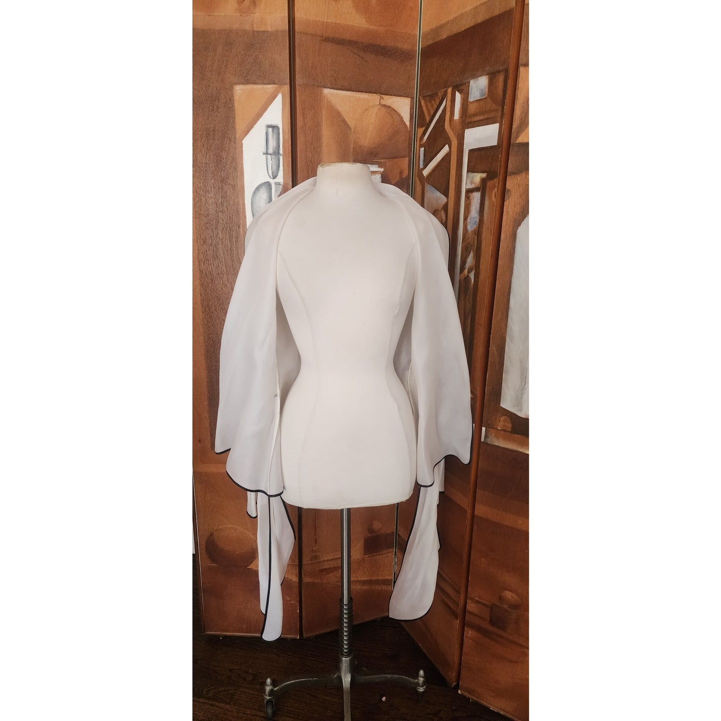 Vintage 1990s Sheer White Blazer w/Black Trim Sash Tie Belt