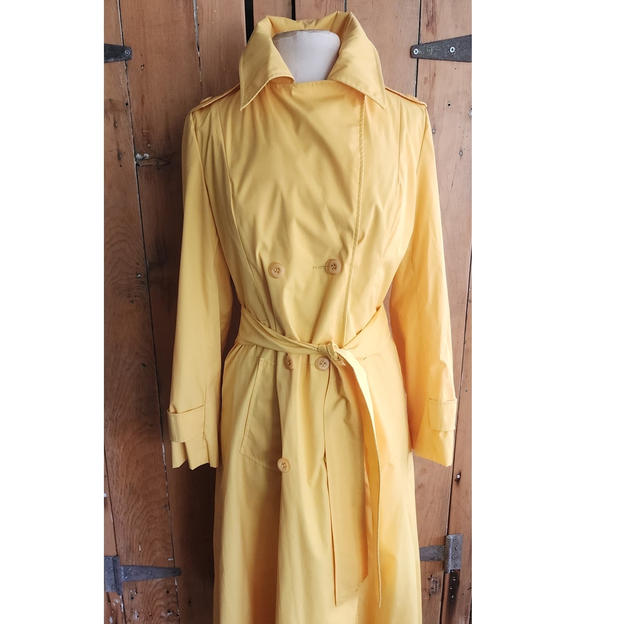 Vintage 70s Yellow Trench Coat Double Breasted Raincoat / S