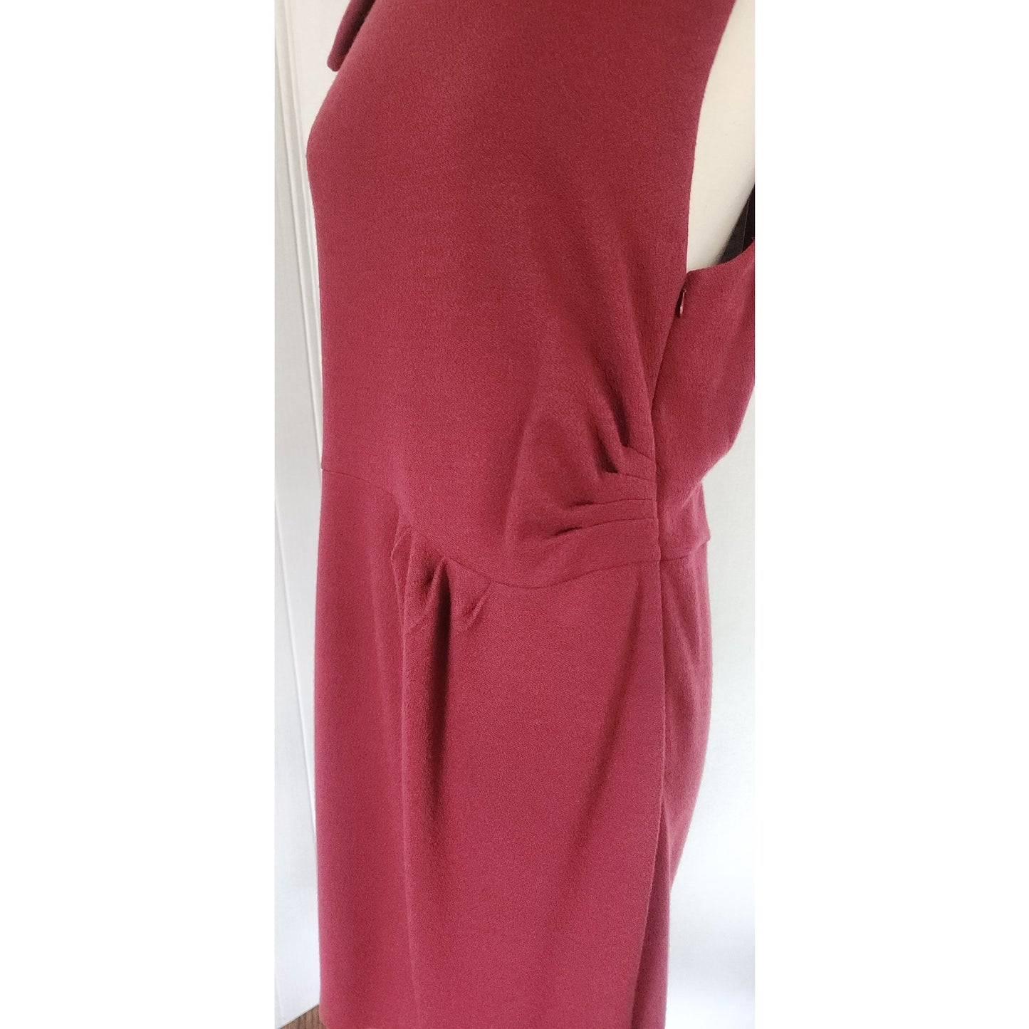 Fall 2011 Armani Collezioni Sleeveless Dress Burgundy Red Bow Shoulders Bateau Neck Large