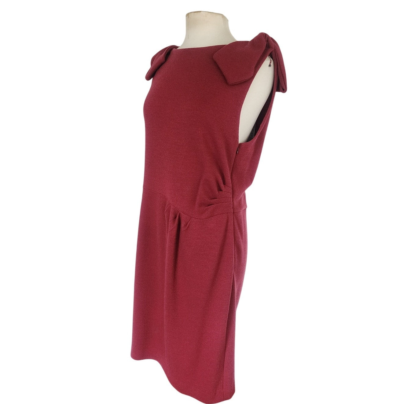 Fall 2011 Armani Collezioni Sleeveless Dress Burgundy Red Bow Shoulders Bateau Neck Large