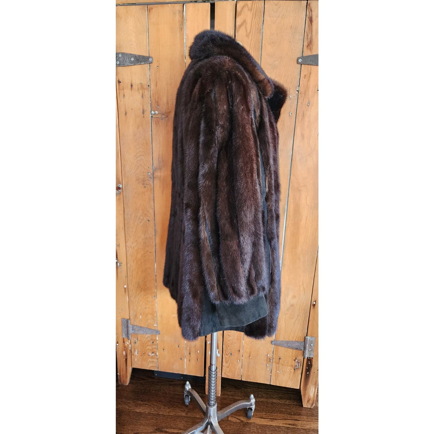 Vintage 70s Brown Mink Fur Jacket Black Suede Lacritz & Picus