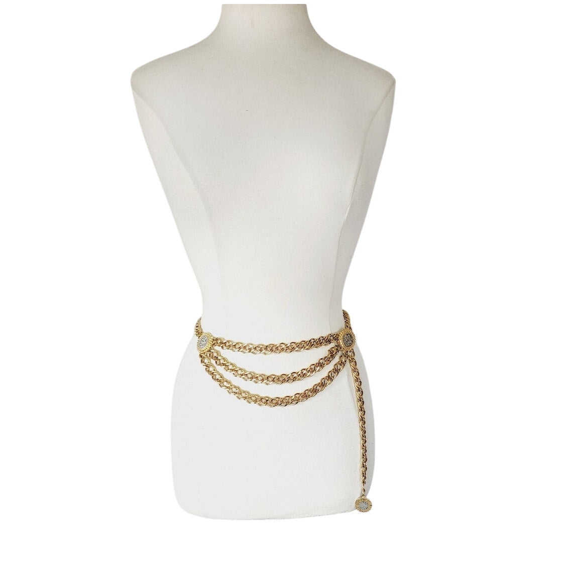 Vintage 90s Coin Belt Gold Chain Bellydancer St George & Silver Cross