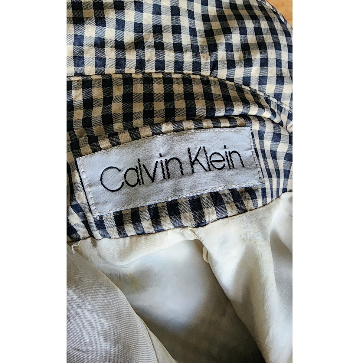 Vintage 80s Calvin Klein Trench Coat Black White Checked Print
