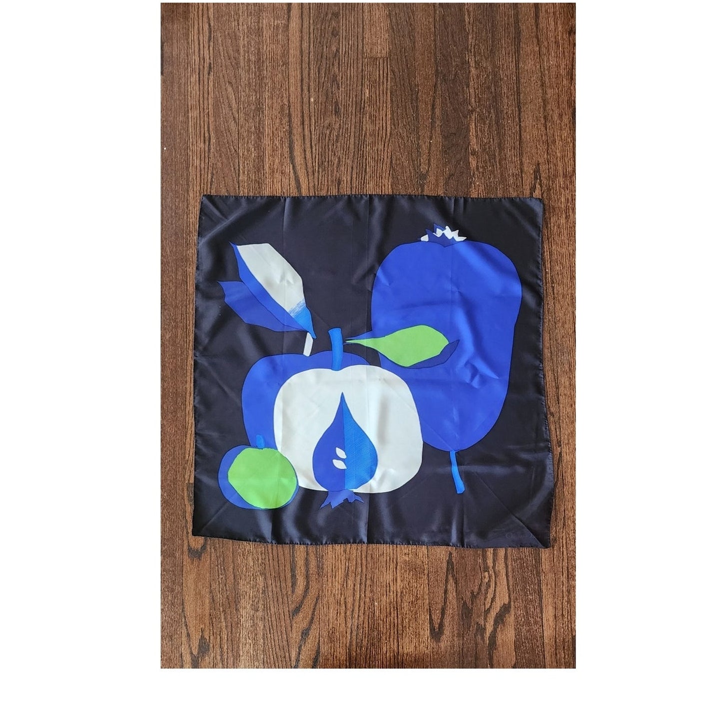 Vintage 80s Christian Dior Silk Scarf Fruit Art Still Life Blue Green Modernist