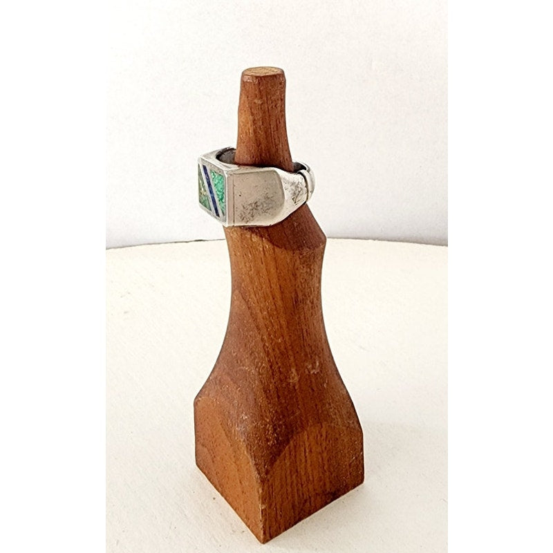 Vintage Mens Ring Inlaid Turquoise Lapis Lazuli Stamped SMM 925 Mexico Size 10.25