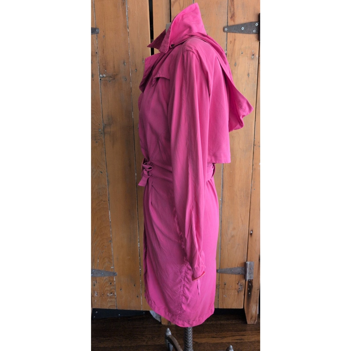 Vintage 80s Pink Silk Dress Long Sleeves Belt & Hood / S