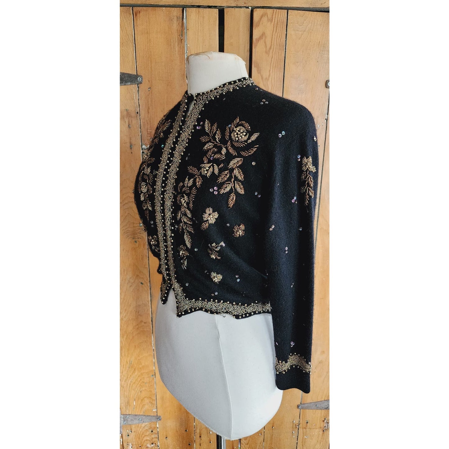 Vintage 50s Black Beaded Cardigan Copper Gold Miles Sweater