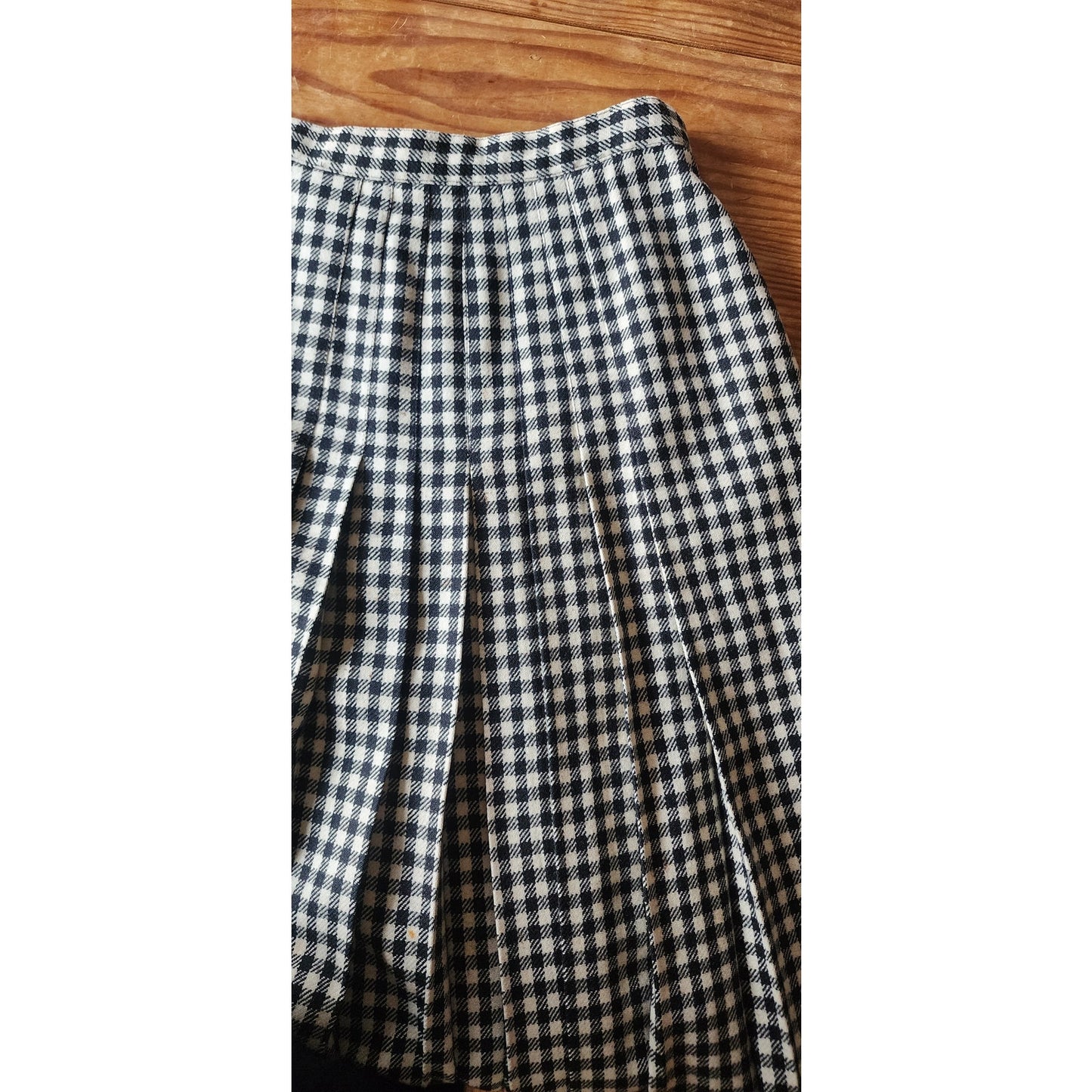 Vintage 1970s Long Skirt Houndstooth Wool High Waisted Pleated / S