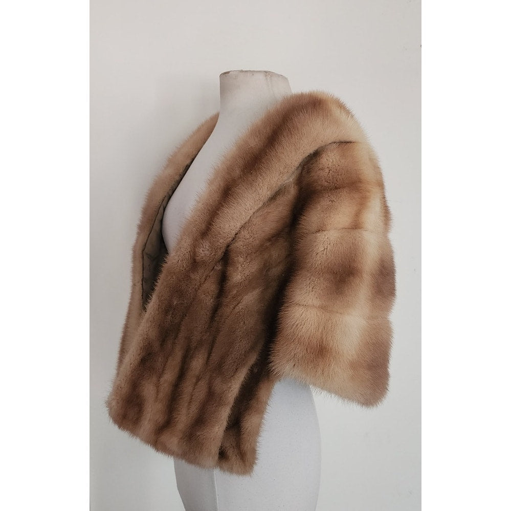 Vintage 1950s Brown Mink Fur Wrap Shrug Stole Evening Jacket