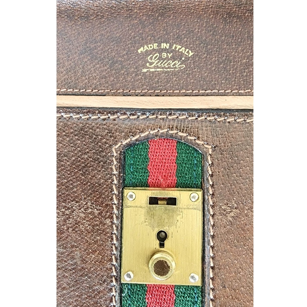 Vintage 1970s Gucci Portfolio Bag Envelope Case Clutch Brown Leather
